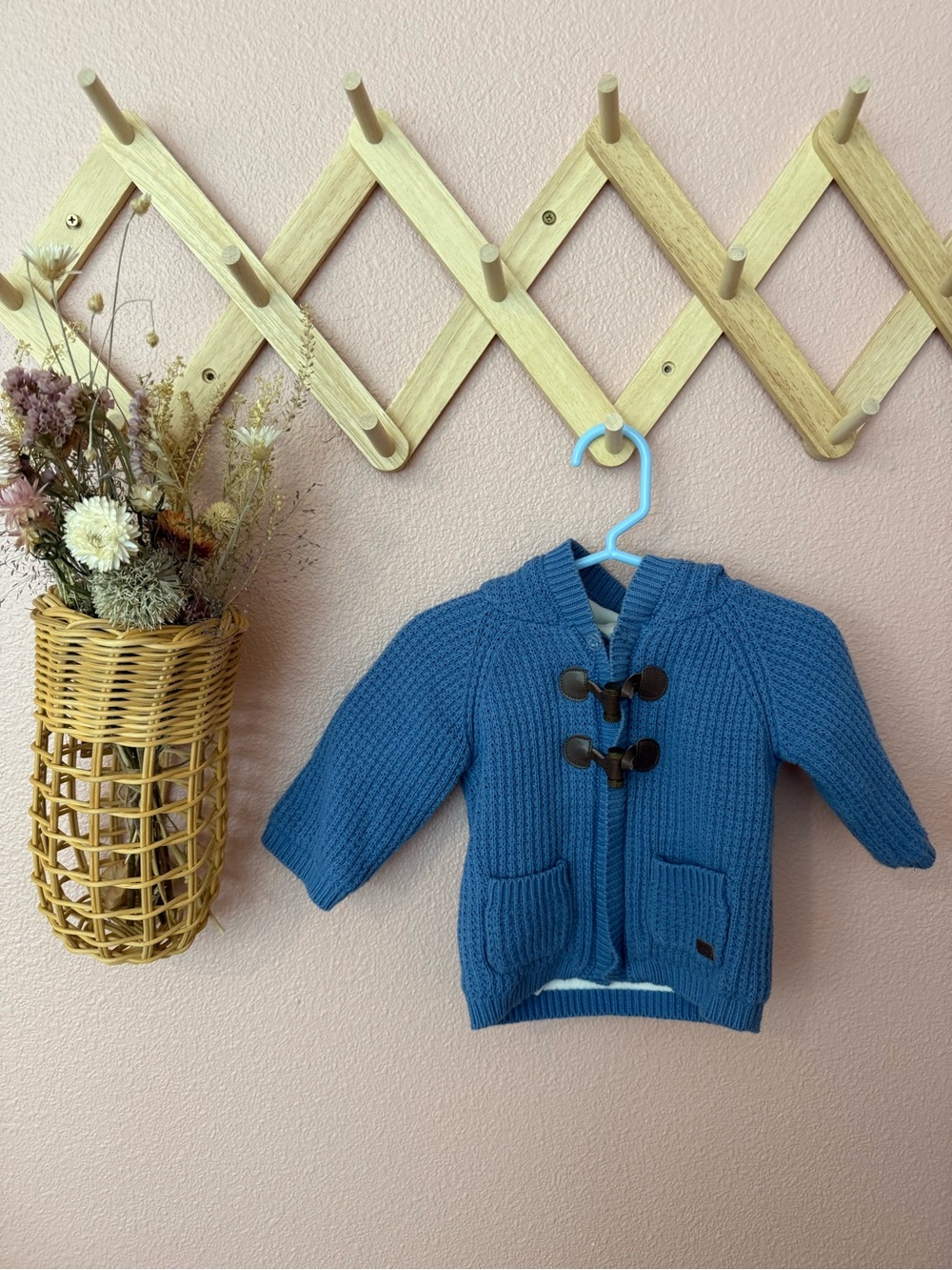 💚Mayoral Blue Knit Hooded Baby Cardigan with Toggle Closures